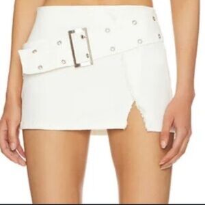 Superdown Cadha White Wide Belt Belted Mini Skirt Small S stretch revolve